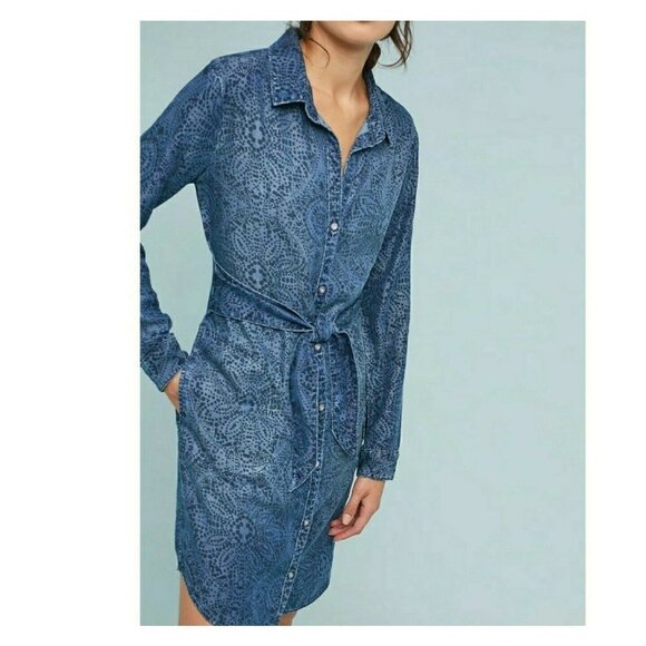 CLOTH & STONE Chambray Shirt Dress XS Blue Button Front Anthropologie Pockets - Picture 7 of 10